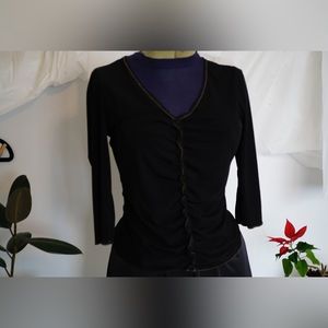 Black Ruched Vintage Blouse Top, Y2K 3/4 Sleeve for summer, Balletcore